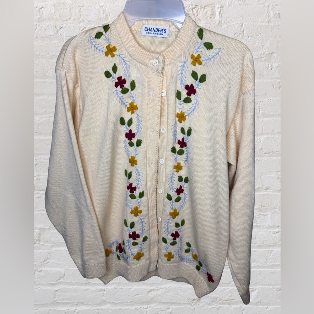 Vintage Cream Floral Embroidered Sweater Chander's Collection